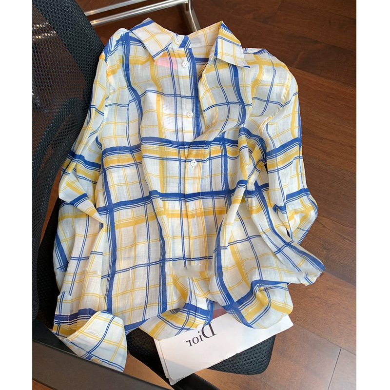 Old Money Style Color-Block Plaid Long-Sleeve Shirt for Women, Fall 2026 New Model, High-End, Elegant, Casual, Loose, Sun-Protective Top Old Money Style Color-Block Plaid Long-Sleeve Shirt for Women, Fall 2026 New Model, High-End, Elegant, Casual, Loose, Sun-Protective Top