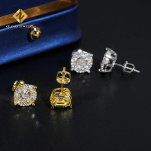 New Ins Style Wholesale 2024 S925 Silver Inlaid D Color Moissanite Round European and American Style Classic Earrings for Men and Women