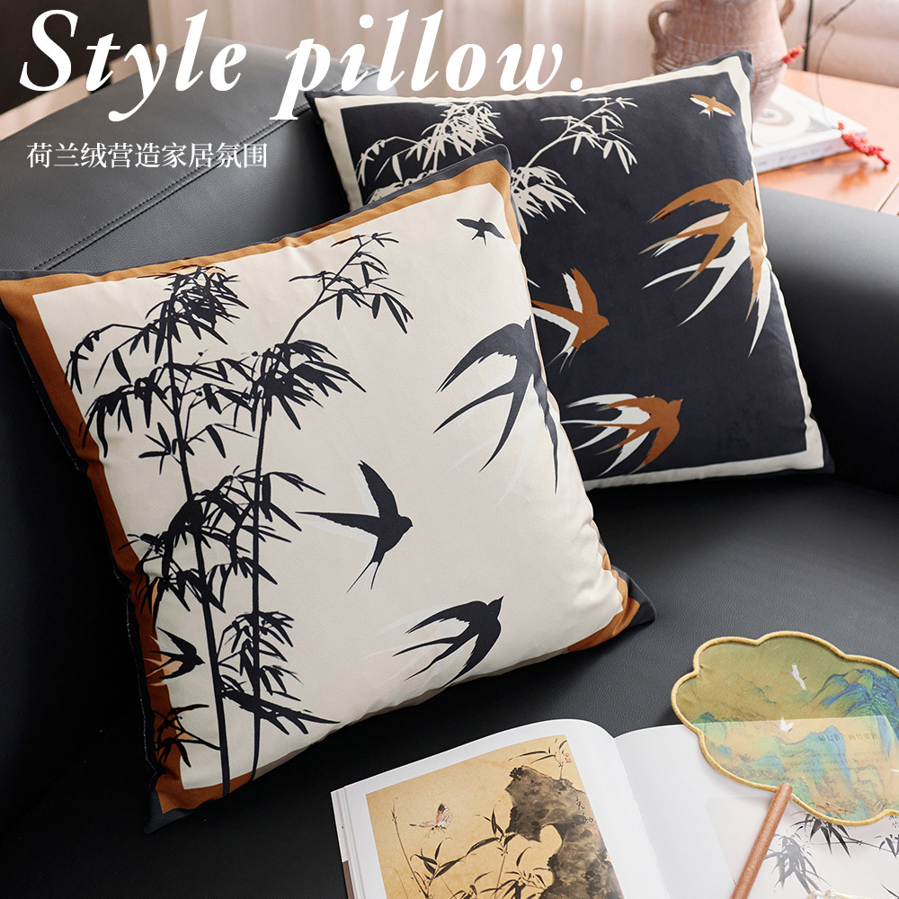 New Chinese Style Sofa Living Room Dutch Velvet Pillow Retro Light Luxury High-end Sofa Pillow Backrest Cushion Bay Window Decoration