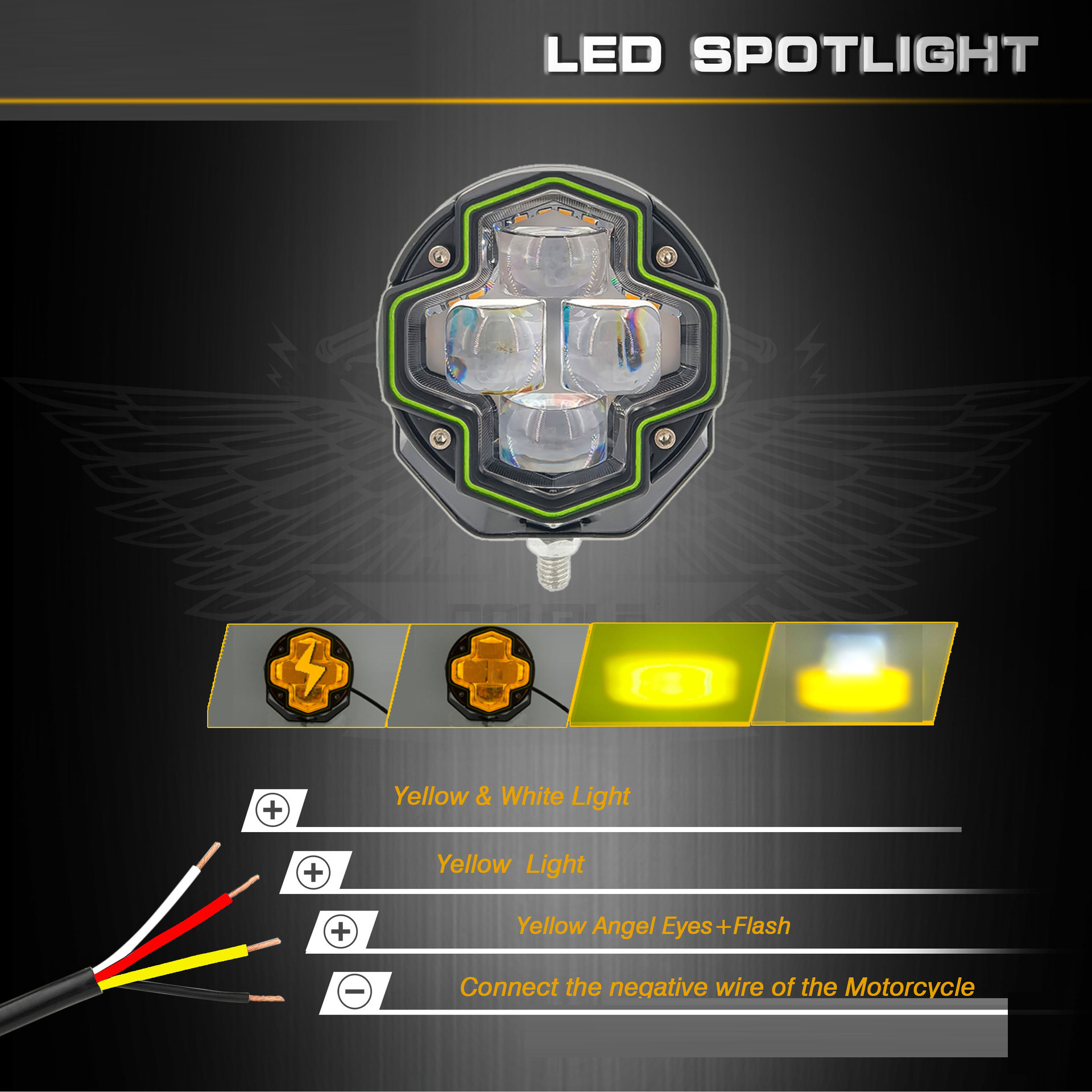 Motorcycle Led Spotlight Four-Bead Lens Electric Car Light Far and Near Integrated External Modified Headlight Angel Eye Flash