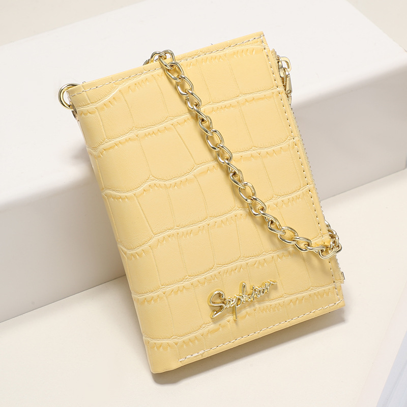 Cartera de mujer con estampado de cocodrilo, bolso multifuncional de tarjeta PU plegable, cadena de mano, bolso de cambio ligero, corto y de alta calidad.