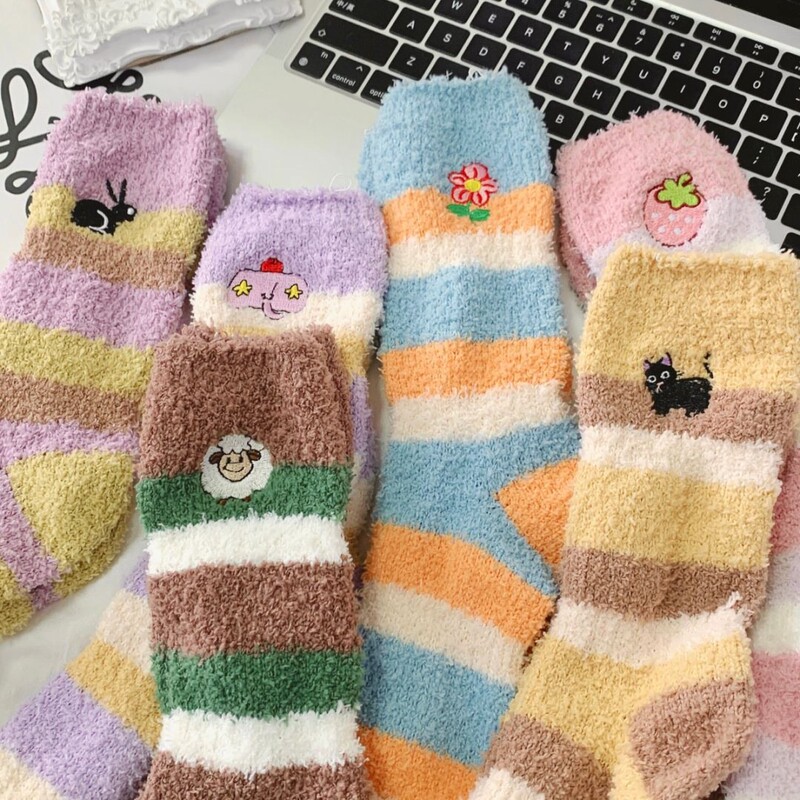 Cute Caterpillar Coral Fleece Cartoon Embroidery Thickened Home Mid-Tube Sleep Socks Versatile Floor Socks Autumn and Winter Warm Socks Cute Caterpillar Coral Fleece Cartoon Embroidery Thickened Home Mid-Tube Sleep Socks Versatile Floor Socks Autumn and Winter Warm Socks