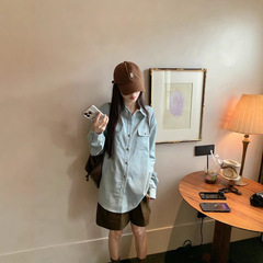 実写2025春夏の新型韓国風ゆるいシャツゆるい韓国風シャツ2点セット