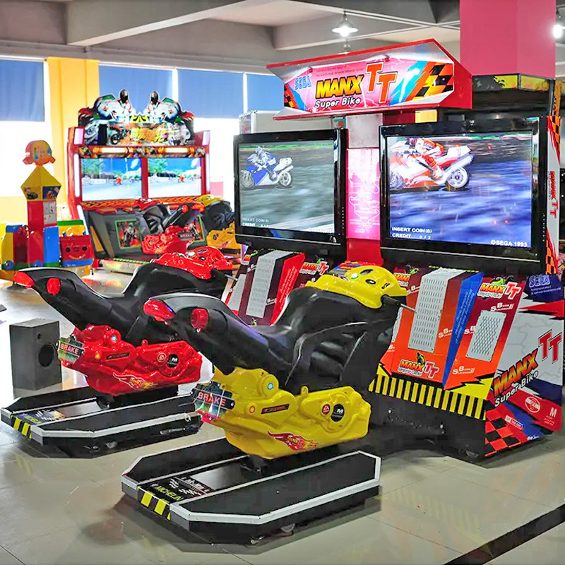Máquina de juego de carreras de motos para parques de atracciones, máquina de carreras operada con monedas para niños, equipo de entretenimiento para salas de juego, planificación general del lugar