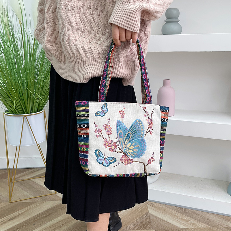 Venta al por mayor bolso de las mujeres bolsa de lona de doble cara de seda mostrar estilo nacional bolso de trabajo Bento bolso de la madre