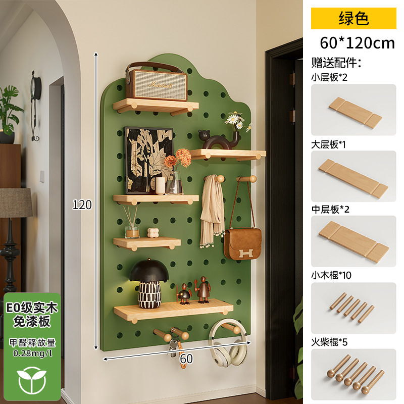 Hoyo de madera de color nuez hoyo tablero estante de madera sólida pared de modelado puerta de entrada de la casa pared detrás de la decoración estante de exhibición