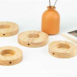 跨境木质蜡烛灯底座家居圆形香薰灯收纳底座实木小夜灯支架台灯架
