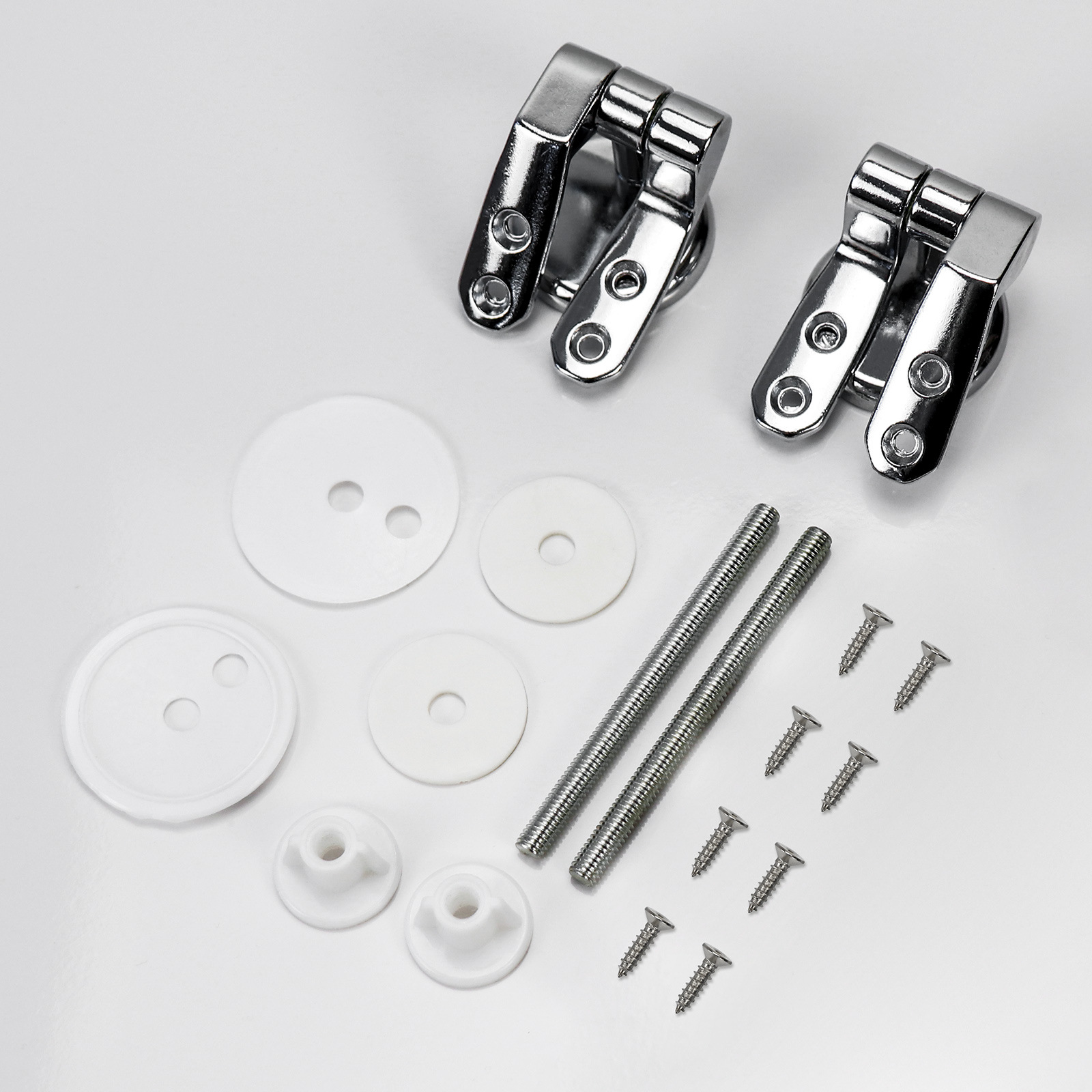 Bisagra para asiento de inodoro de aleación de zinc plateado, viene con un juego completo de accesorios de fijación y conectores.