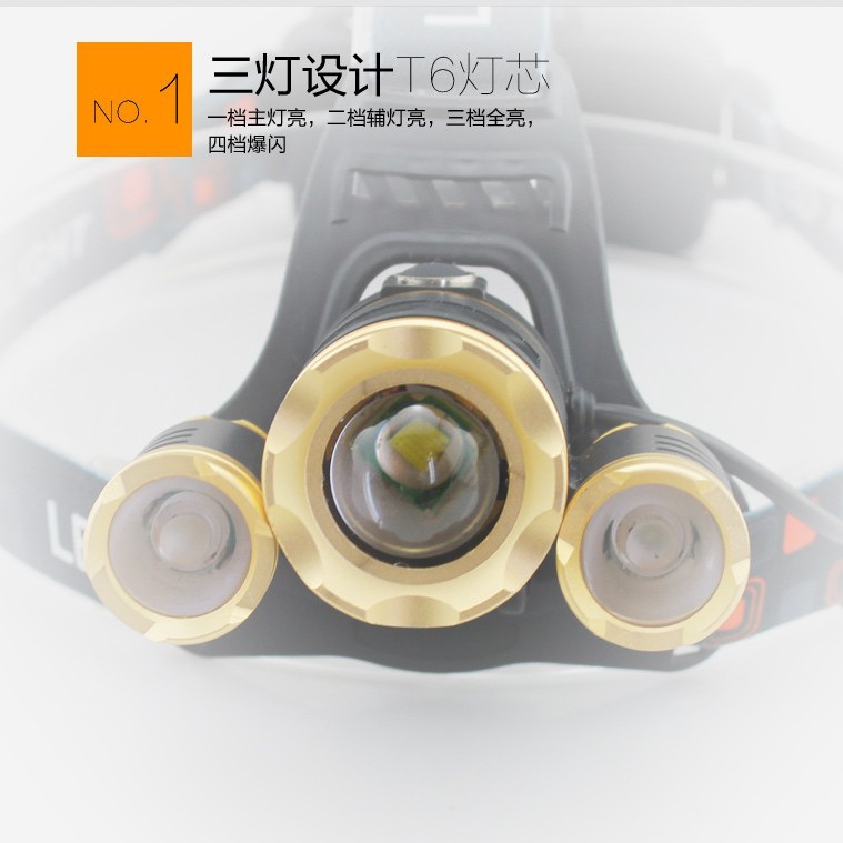 Nuevo enfoque recargable LED fuerte luz faro Super brillante Lámpara de pesca impermeable T6 linterna de alta potencia montado en la cabeza al por mayor