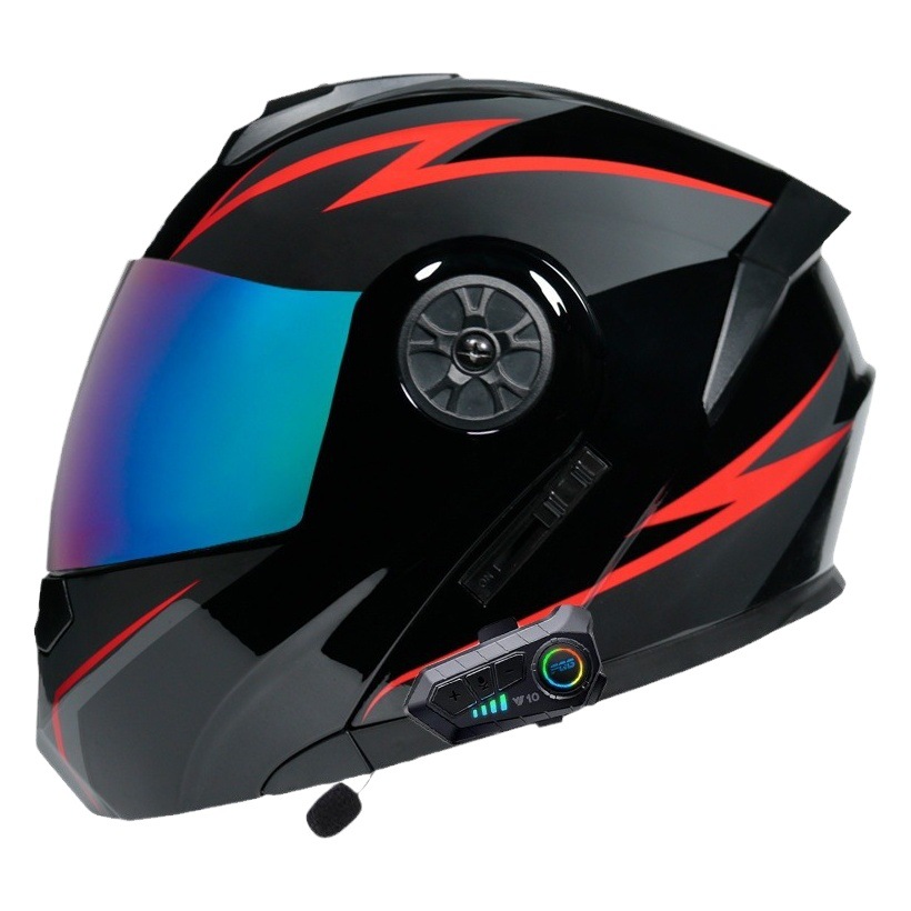 Orz casco no motocicleta casco completo hombres y mujeres de doble lente coche eléctrico Bluetooth expuesto medio casco Otoño e Invierno casco Four Seasons