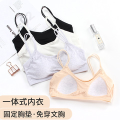 Fixed cup and chest pad all-in-one tube top push-up student inner wear back-beautiful underwear can be worn outside bra camisole