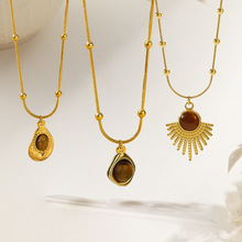 美拉德虎眼石钛钢项链女秋冬2025新款爆款轻奢小众毛衣链配饰吊坠