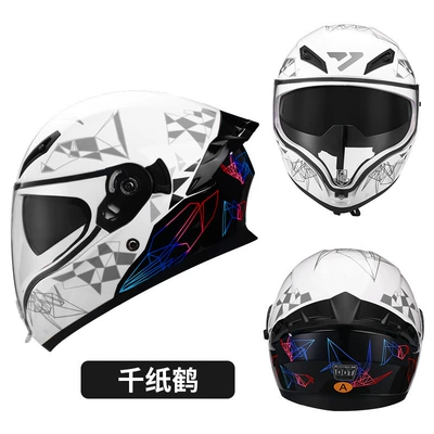 Ad Electric Motorcycle Helmet for Men and Women, Large-View Motorcycle Full-Face Helmet, 3C Certified, Suitable for All Seasons, Helmet with Water-Drinking Feature (Motosiklet kaskı (dəbilqə)) - 3cdot-certified-thousand-paper-cranes-transparent-mirror-m53-55-head-circumference