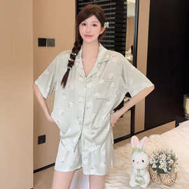 冰丝睡衣女夏季短袖2026新款冰雪丝凉感开衫夏天可外穿家居服套装