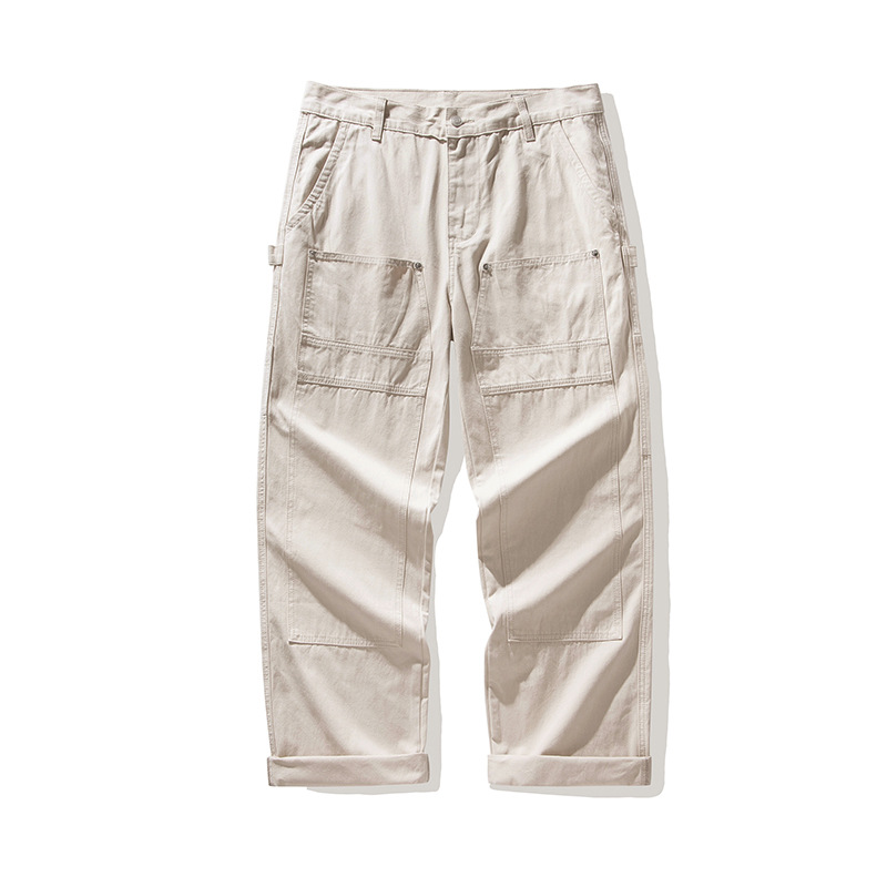 OKONKWO lienzo trabajador ferroviario pantalones multi-Bolsillo overoles hombres y mujeres de color beige escalada pantalones de trabajo al aire libre