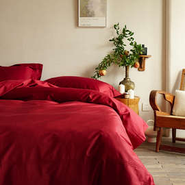 云缇红色长绒棉婚庆四件套批发结婚礼物婚房喜被婚礼床上用品