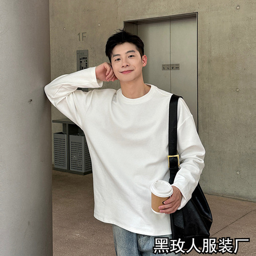Korean-style Korean autumn and winter solid color pure version inner layer base shirt for men and women round neck comfortable warm long-sleeved loose T-shirt