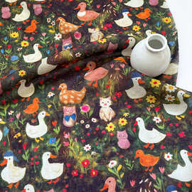天丝提花布料鸭鸭春野 新中式国风汉服旗袍连衣裙面料手工diy面料