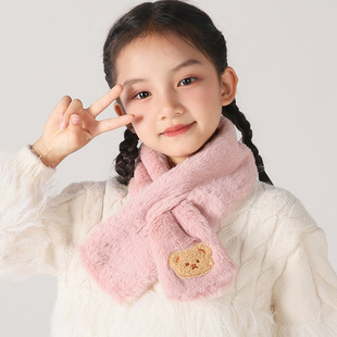 2025 New Children's Scarf Autumn and Winter Stuffed Baby Scarf Parent-Kids Imitation Rabbit Fur Scarf Cartoon Warm Scarf