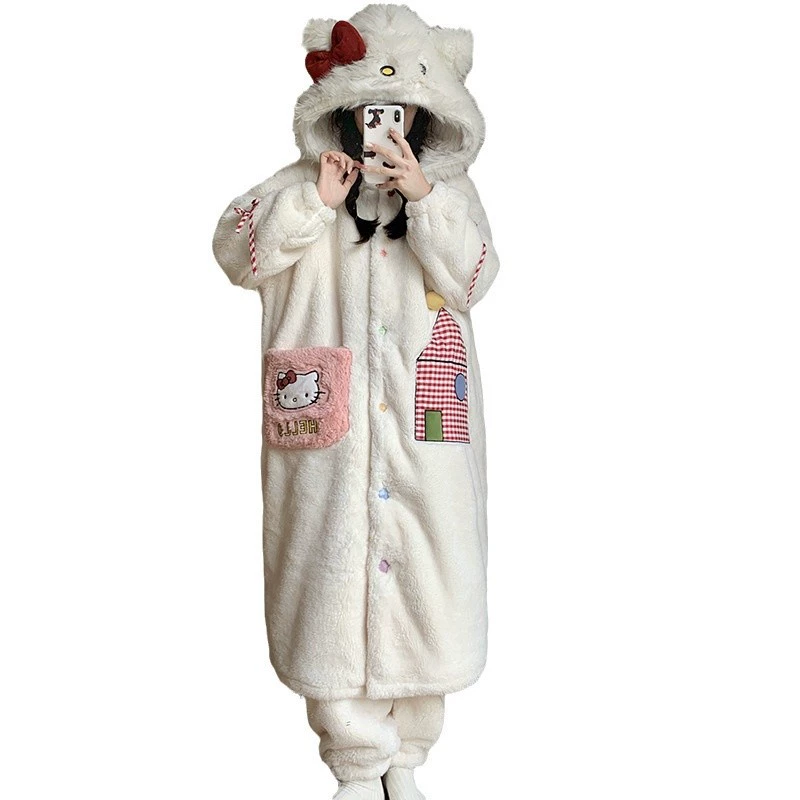 Демисезонная пижама, милая коралловая бархатная халат-robe, комплект, 2024 год