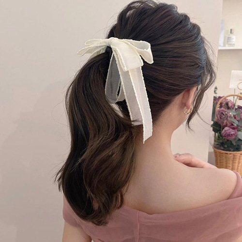 French Pure Desire Silk Ribbon Bow Banana Clip Versatile Retro Nape High Ponytail Sweet Teen Braid Hair Clip