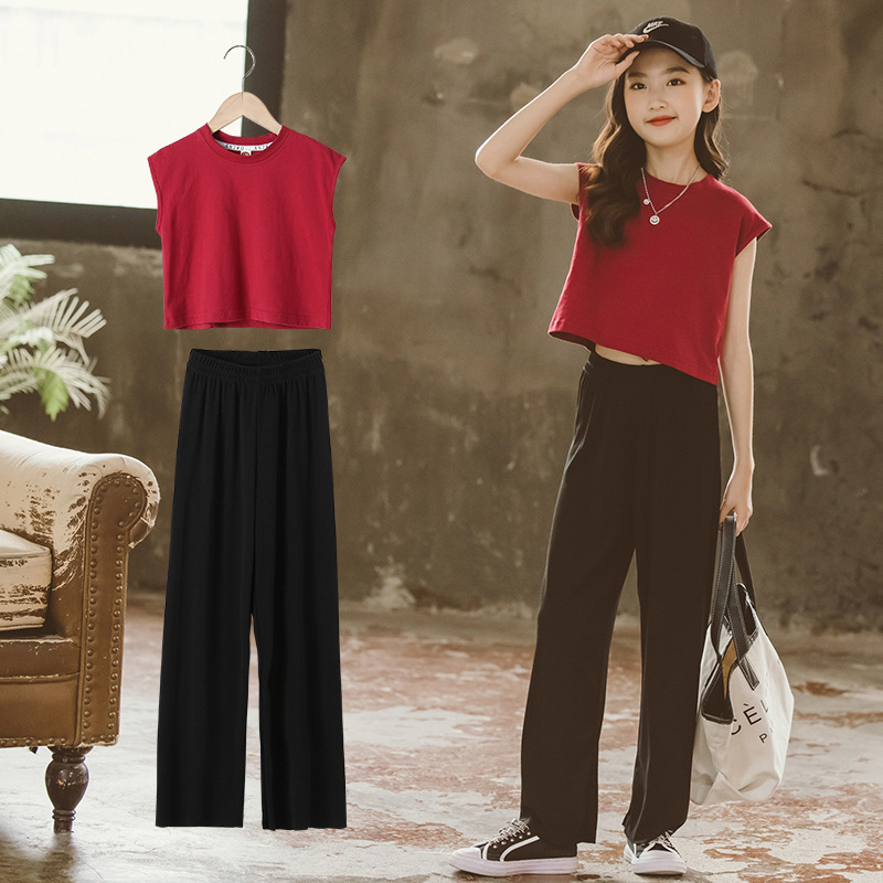 女童夏装套装阔腿裤2021新款韩版无袖背心中大童休闲两件套潮代发|ms