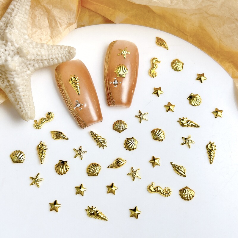 Cross-Border Ocean Style Metal Mini Starfish Golden Nail DIY Accessories Conch Shell Nail Art Jewelry Accessories