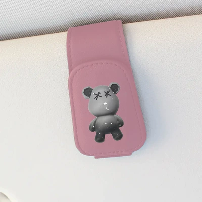 Car Glasses Clip/Bill Clip – sunglasses card bill holder - pink-gray-bear