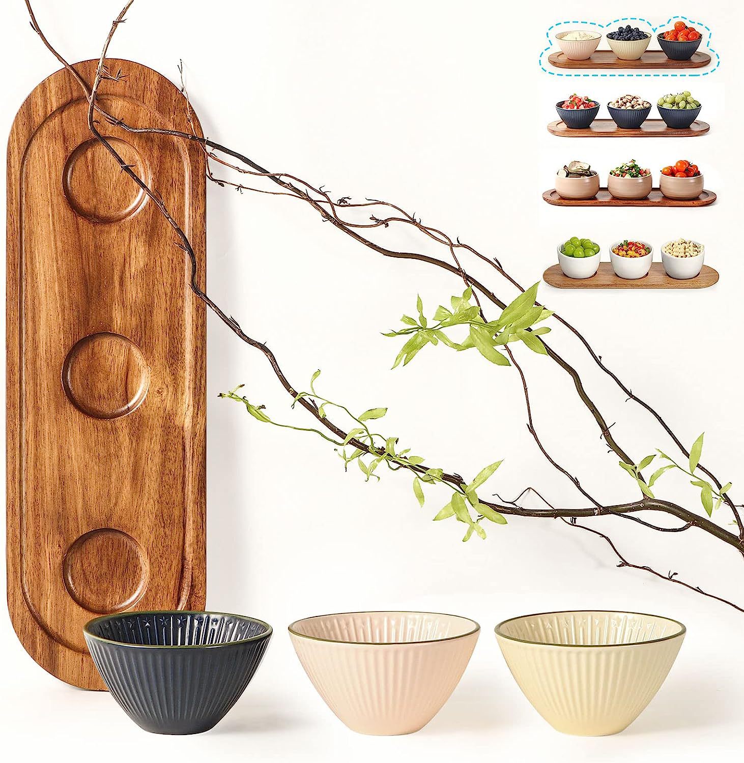 木制托盘切屑蘸酱服务套装娱乐餐具开胃菜托盘调味品零食木盘