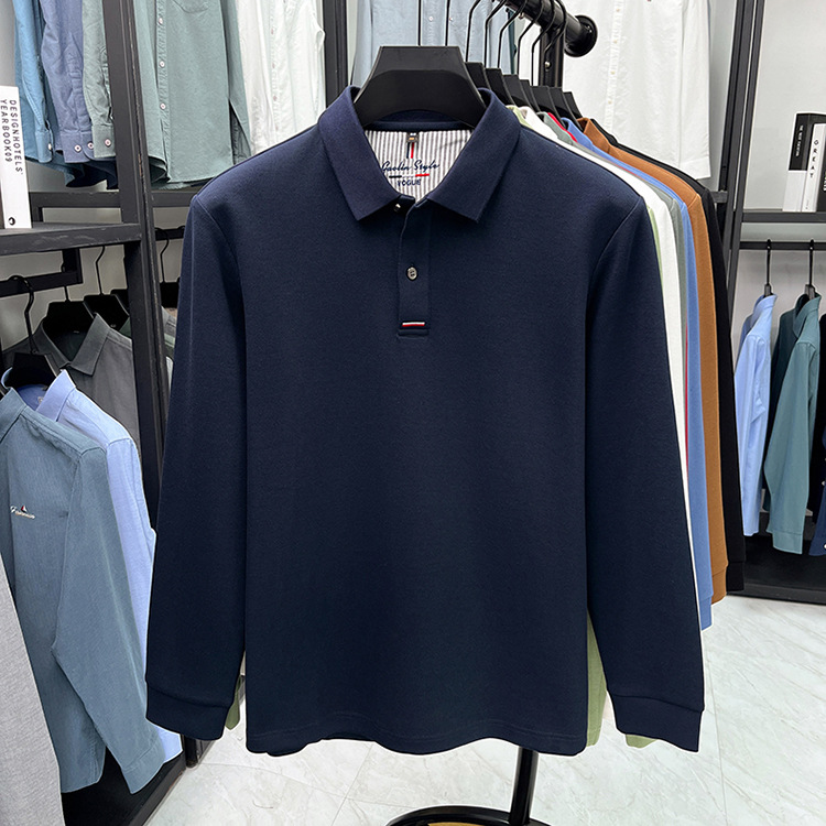 Áo polo nam dài tay cổ bẻ 100% cotton đánh bóng, form regular — nâu vàng chi tiết 13