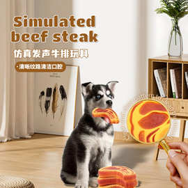 批发宠物用品玩具搪胶仿真牛排肉片发声玩具解闷互动吸引猫咪狗狗