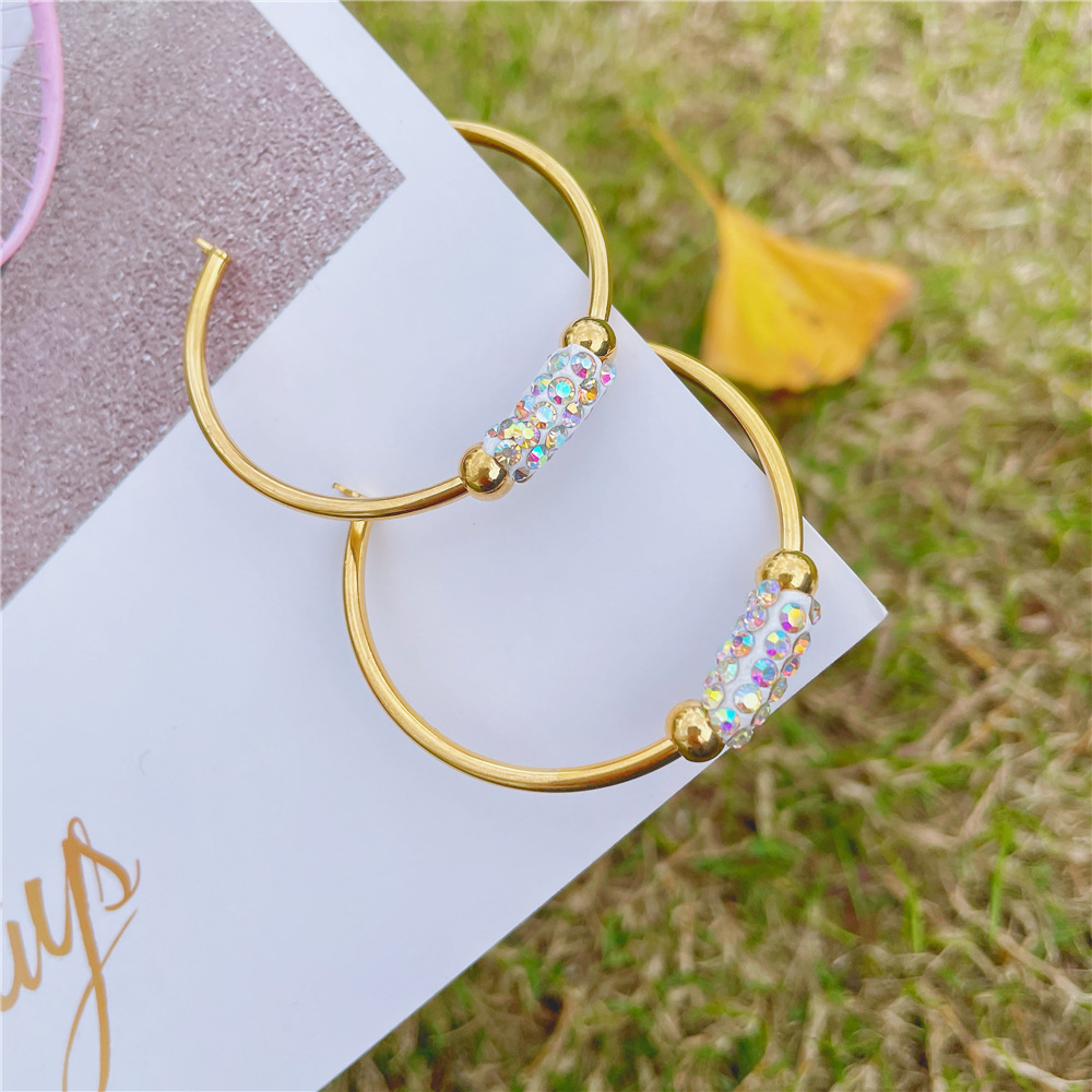 Simple Style Geometric Stainless Steel Inlay Zircon Earrings 1 Pair