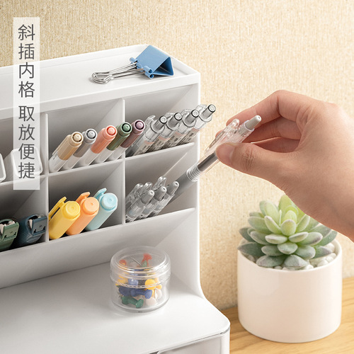 Slant Insert Pen Holder Desk Organizer Office Stationery Supplies Mess Bookshelf Shelf Student Dorm Room Storage Rack
