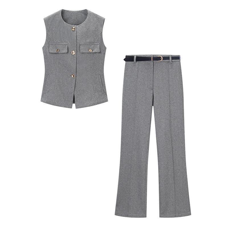 Cross-Border Women's Clothing Manufacturer Wholesale 2026 New European and American Style Design Sleeveless Top and Wide-Leg Pants Set That Enhances Elegance