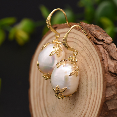 Baroque pearl earrings, high-end niche earrings, retro earrings for women, 925 silver needles, 18k real gold plating