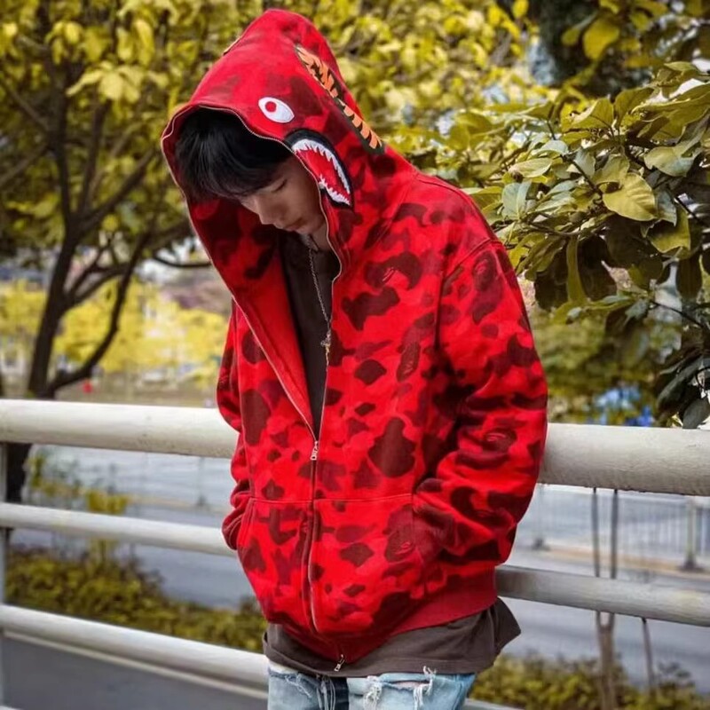 Cross-Border Amazon Trendy Brand Shark Head Hoodie for Men and Women Couple Wear 3D Printed Women's Sweatshirt Jacket with the Same Camouflage Zipper