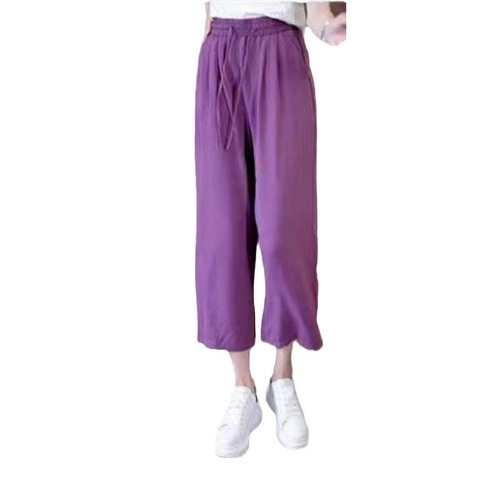 Spring and Summer New Ice Silk Eight-Inch Wide Leg Pants with a Relaxed and Leisurey Look, Manufacturer Direct Sale, One Piece per Order