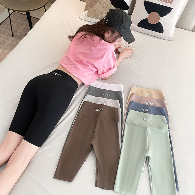 Women's Summer Thin High-Waisted Hip-Lifting Sports Fitness Cycling Yoga Plus-Size Leggings Shorts