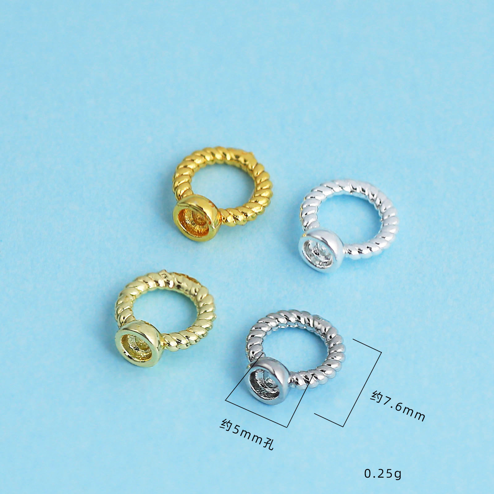 Rings for jewelry and fashion accessories with pigtail, 14 carat, 7.6mm