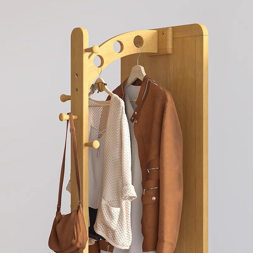 Dressing mirror, full-length floor-to-ceiling mirror, home bedroom, light luxury bedside table, clothes hanger, solid wood rotating fitting mirror