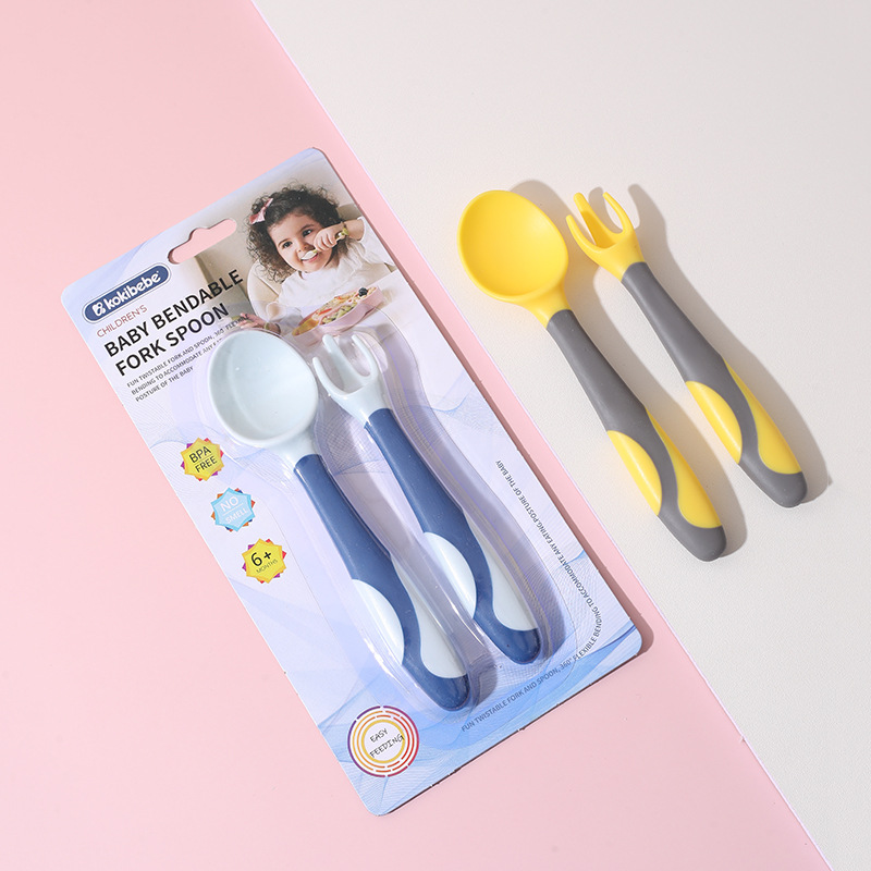 Cuchara de bebé aprendiendo a comer entrenamiento auto-comer suplemento alimenticio cuchara curvada bebé comiendo tenedor cuchara vajilla traje