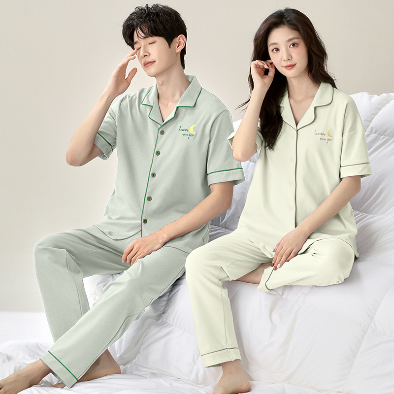 2025 New Cotton Home Clothes suit Casual Cardigan Outwear Pajamas Couple Spring and Summer Cotton Short Sleeve Trousers