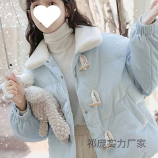 Blue winter cute short down jacket, 2023 collection, for teenagers
