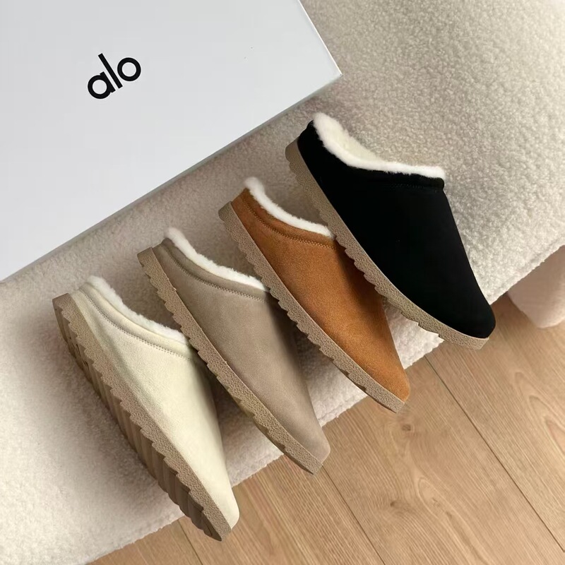 Little Potato Snow Boots Big Toe Closed-Toe Birkens Half-Slip Plush Slippers Fur-Integrated Autumn/Winter Outdoor Fur Slippers