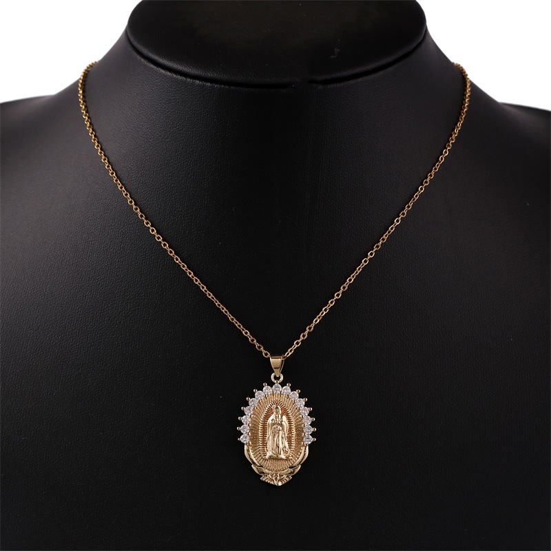 Jungfrau Maria Ovaler Anhänger Kupfer Eingelegte Zirkonium Halskette Großhandel Nihaojewelry display picture 2