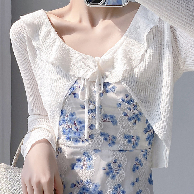 Knitted Cardigan for Women, Thin Air-Conditioning Shirt, Outerwear for Slip Dresses, Summer Shawl, Ice Silk Short Cape, Fairy-Style Jacket