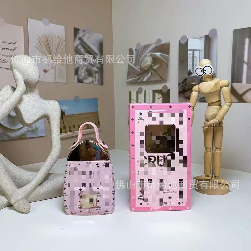 跨境外贸爆款perfume大牌正装香水MCM粉色金色双肩包批发代发75ml|undefined