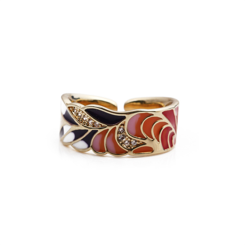 Fashion Dripping Color Flower Copper Open Ring Wholesale Nihaojewelry display picture 5