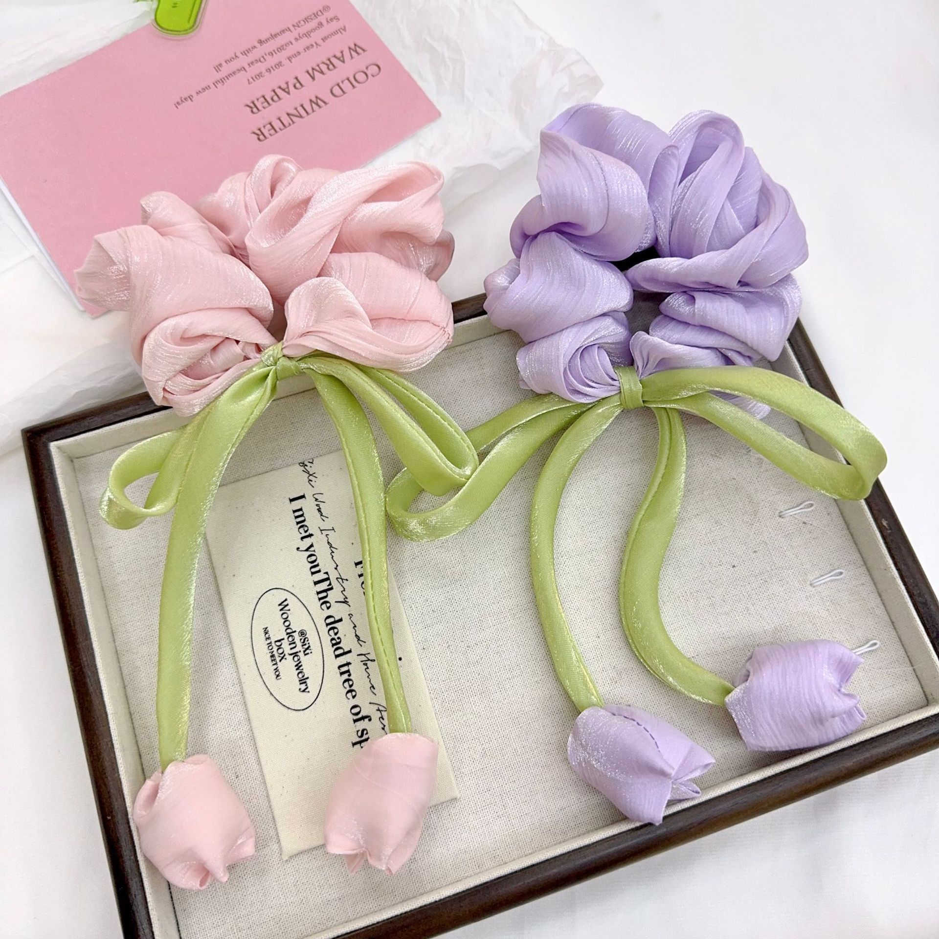 2024年夏季鬱金香飄帶大腸發圈高級感甜美氣質髮飾新款高馬尾發繩