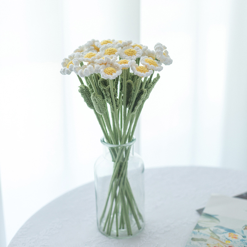 인공 꽃 완성 수제 꽃 diy 양모 뜨개질 수제 크로 셰 뜨개질 꽃다발 데이지 울 완성 된 꽃
